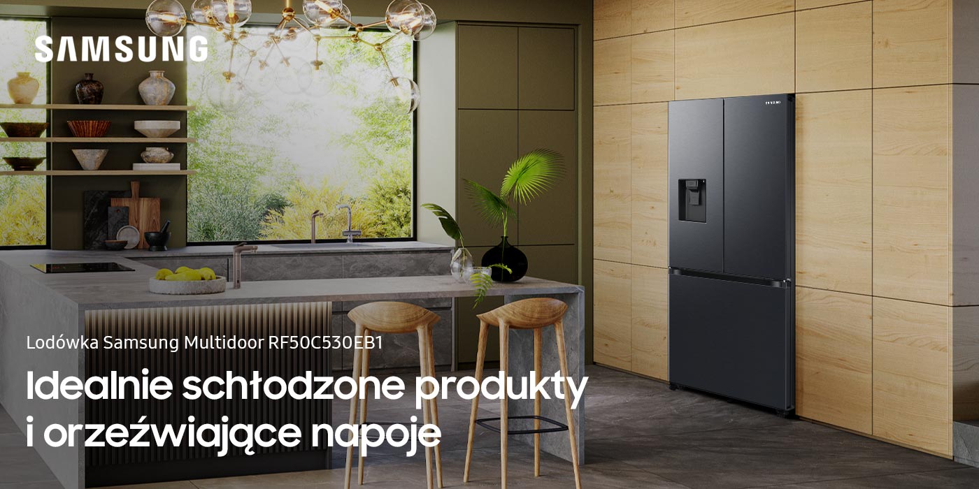 Lodówka Samsung Multidoor RF50C530EB1 w nowocześnie zaprojektowanej kuchni