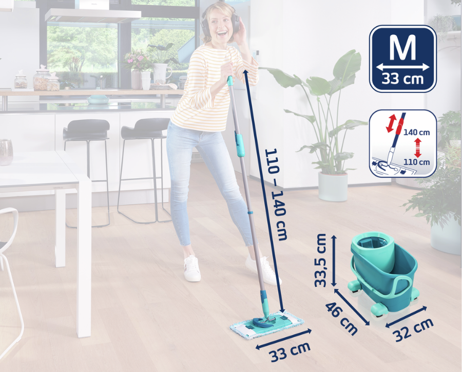 Wymiary zestawu CLEAN TWIST M Ergo Leifheit