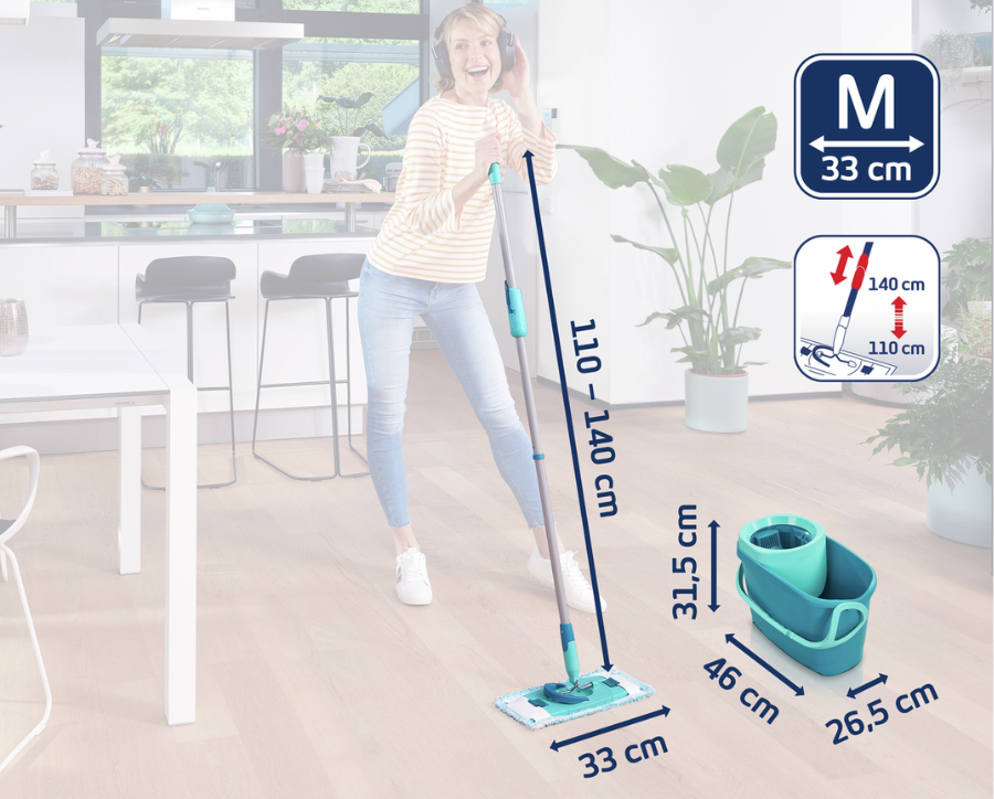 Wymiary zestawu CLEAN TWIST M Ergo Leifheit