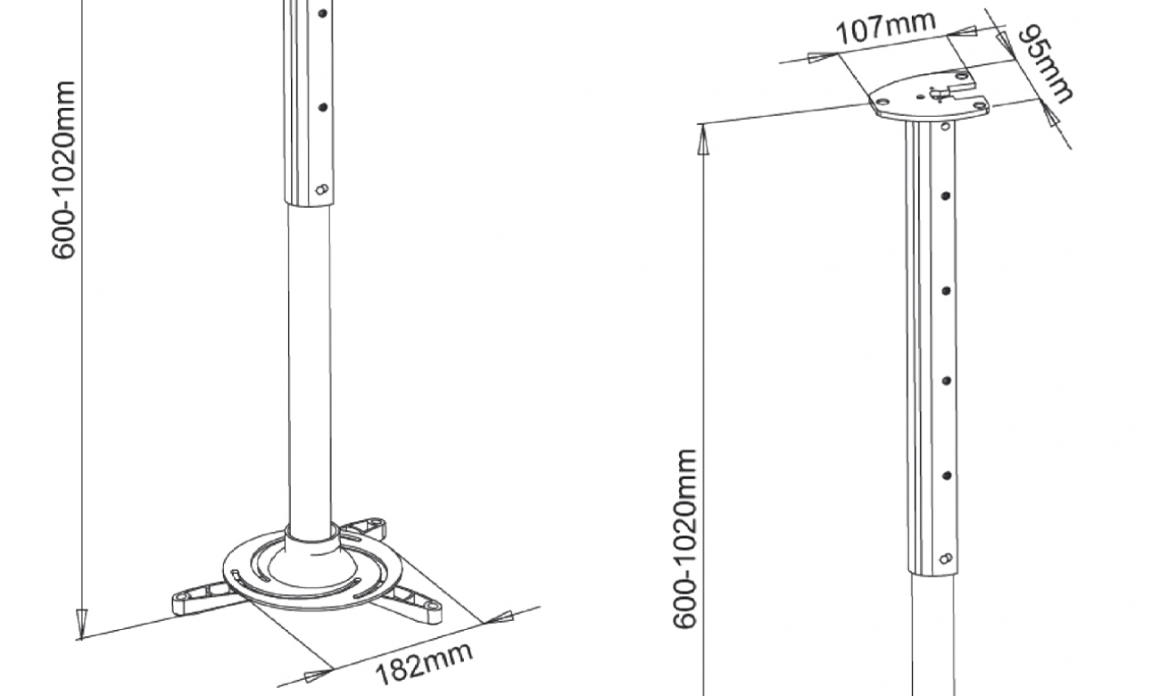 Uchwyt do projektora ART P-105S sufitowy 60-102 cm srebrnyT