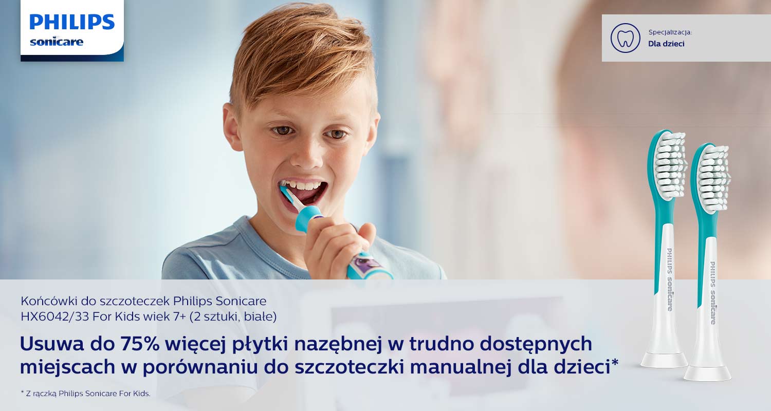 Końc&oacute;wki do szczoteczek Philips Sonicare HX6042/33 For Kids wiek 7+ (2 sztuki, białe)