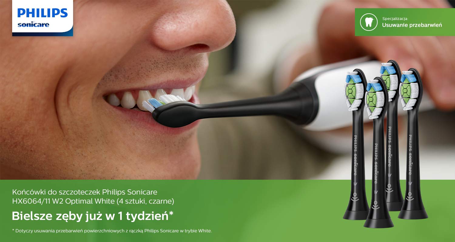 Końc&oacute;wki do szczoteczek Philips Sonicare HX6064/11 W2 Optimal White (4 sztuki, czarne)