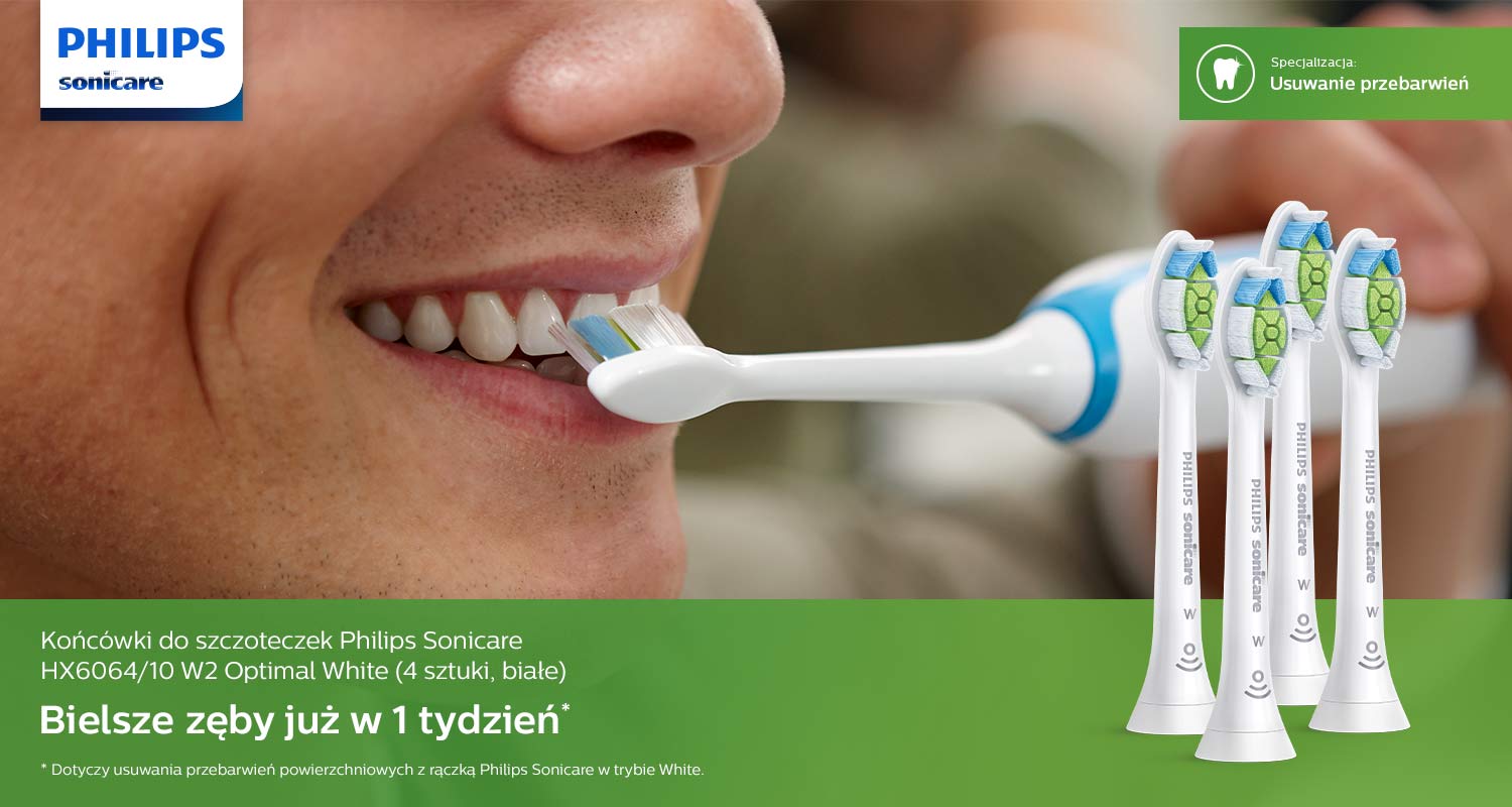 Końc&oacute;wki do szczoteczek Philips Sonicare HX6064/10 W2 Optimal White (4 sztuki, białe)
