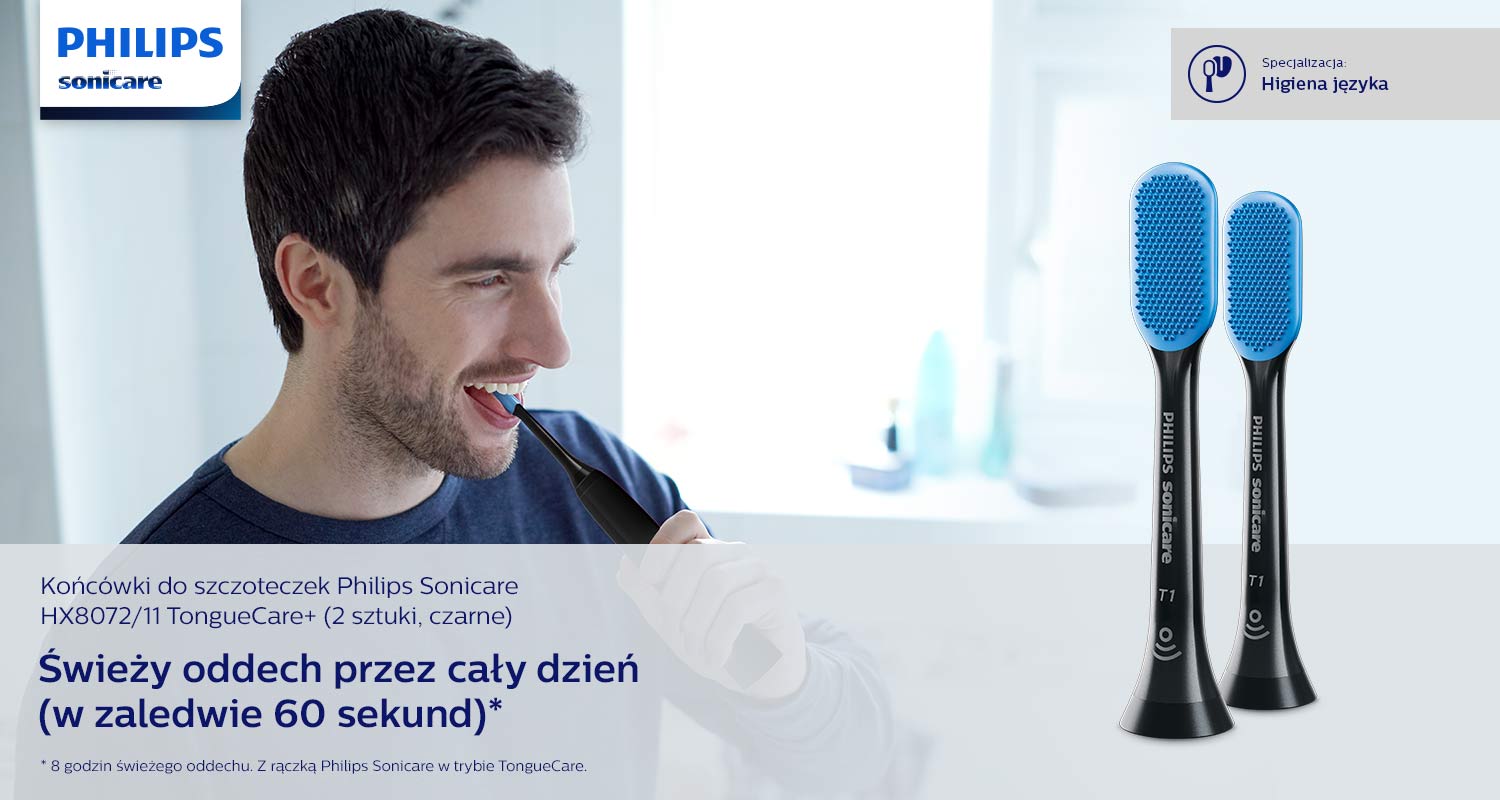 Końc&oacute;wki do szczoteczek Philips Sonicare  HX8072/11 TongueCare+ (2 sztuki, czarne)