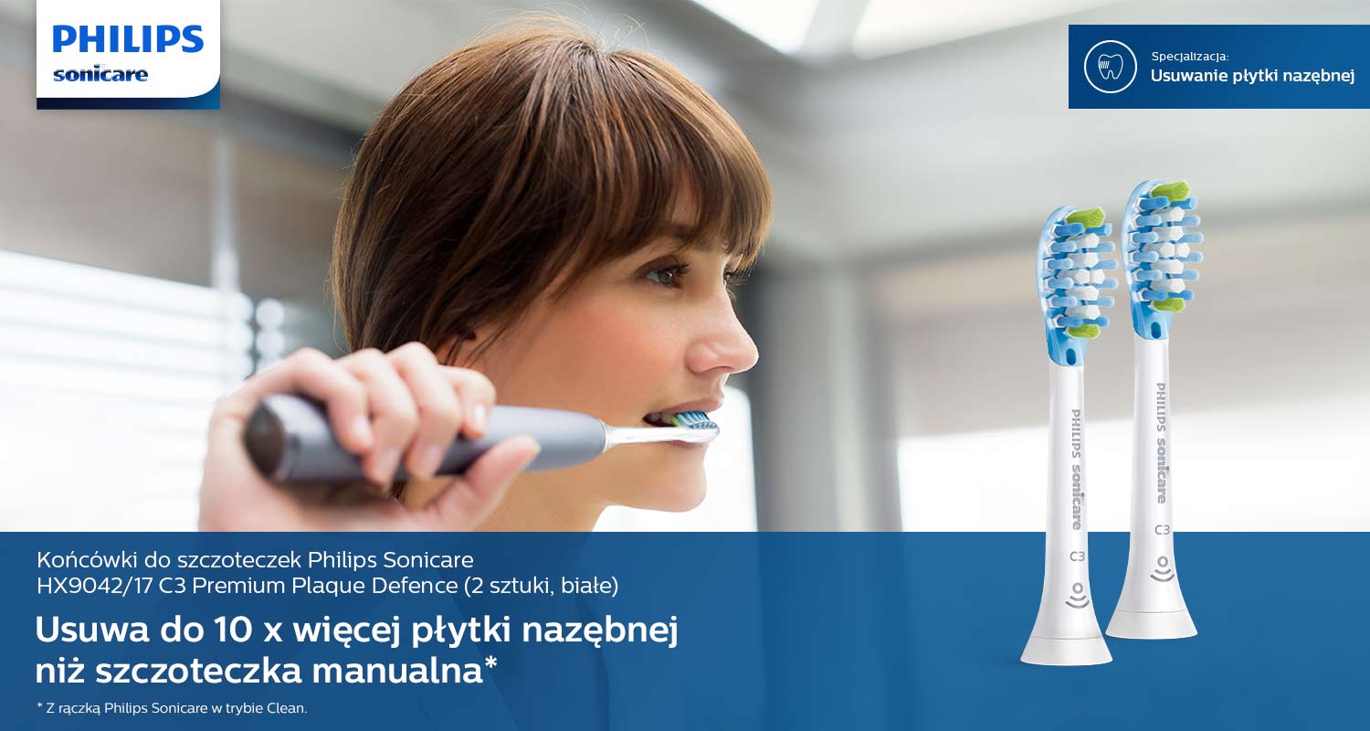 Końc&oacute;wki do szczoteczek Philips Sonicare HX9042/17 C3 Premium Plaque Defence (2 sztuki, białe)