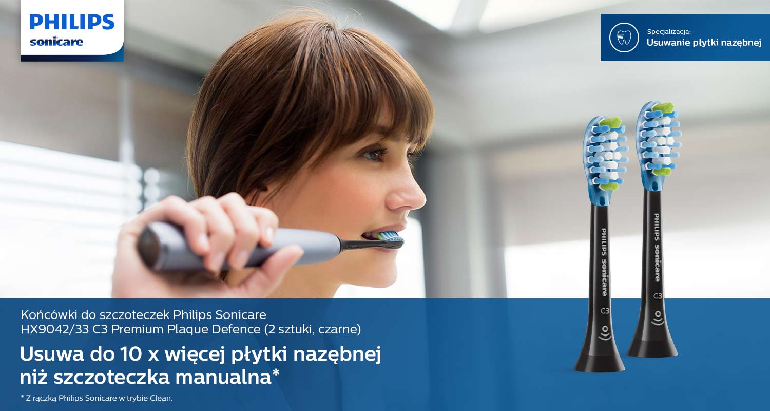 Końc&oacute;wki do szczoteczek Philips Sonicare HX9042/33 C3 Premium Plaque Defence (2 sztuki, czarne)