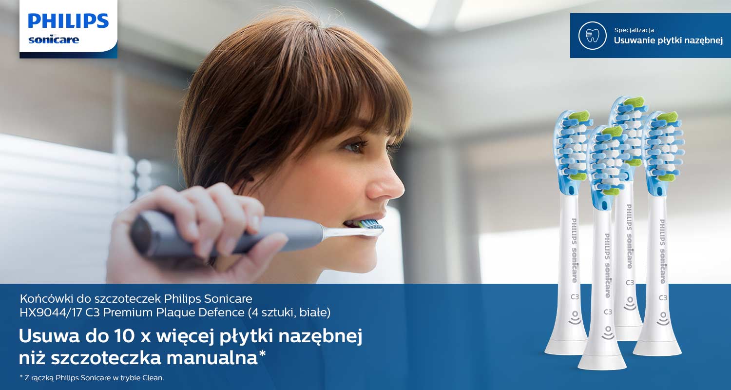 Końc&oacute;wki do szczoteczek Philips Sonicare HX9044/17 C3 Premium Plaque Defence (4 sztuki, białe)