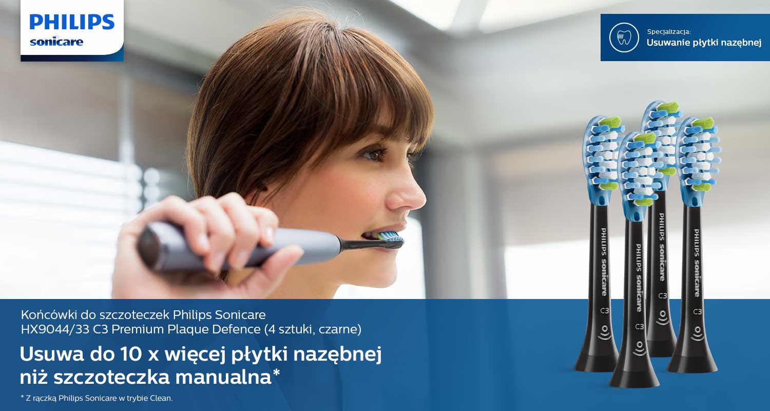 Końc&oacute;wki do szczoteczek Philips Sonicare HX9044/33 C3 Premium Plaque Defence (4 sztuki, czarne)