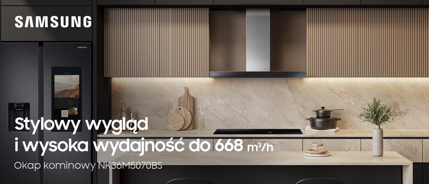 Neonet - NK36M5070BS - zdjęcie okapu marki Samsung w eleganckiej kuchni