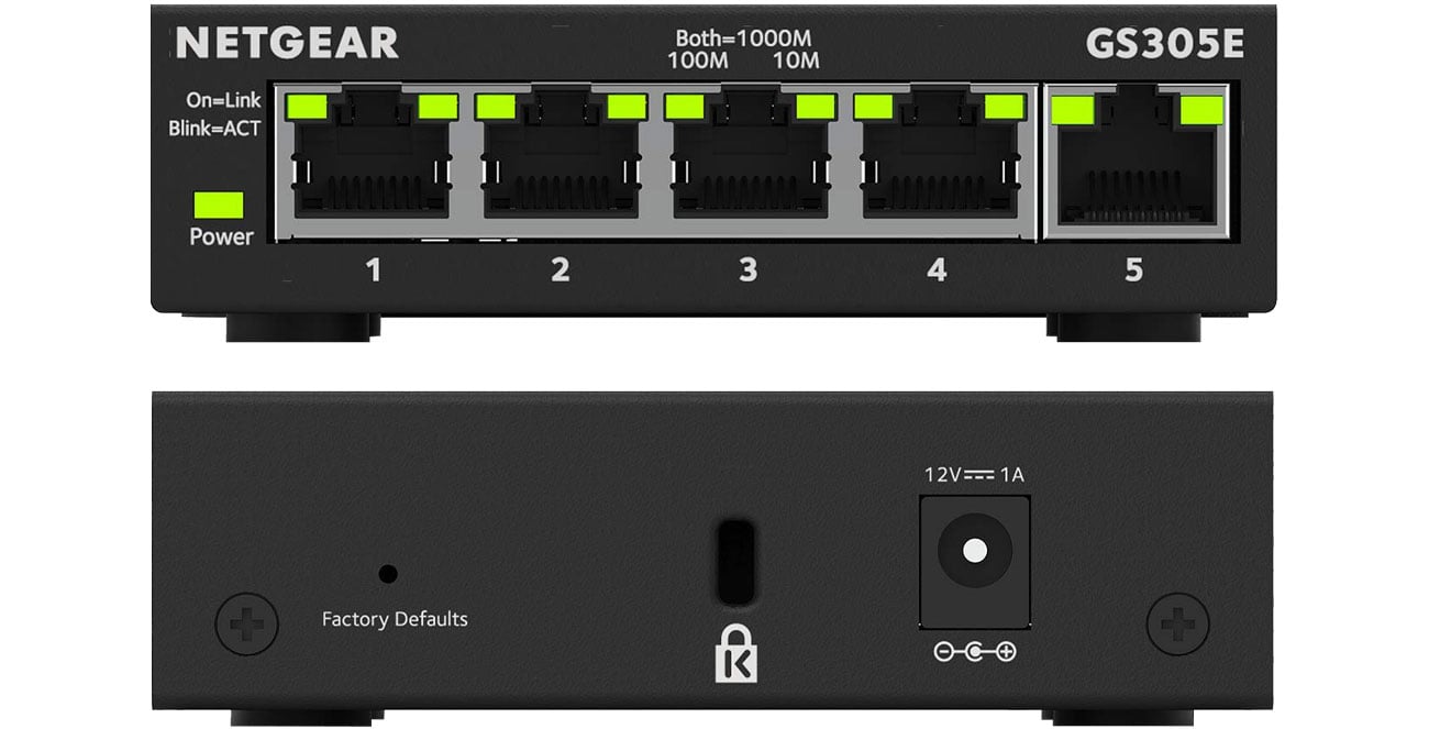 Przełącznik Netgear GS305E - Przód, tył