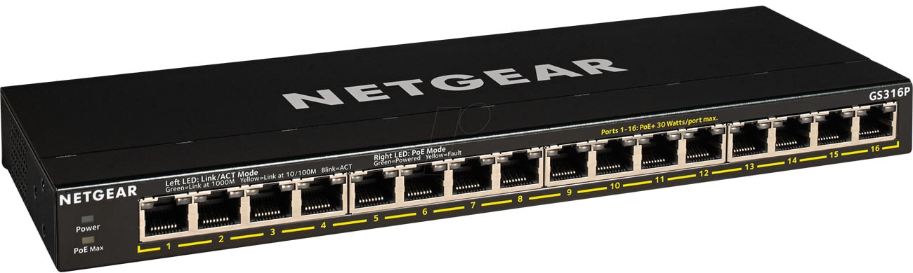 16-portowy, niezarządzany przełącznik Netgear GS316P