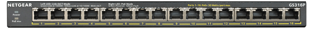 16-portowy, niezarządzany przełącznik Netgear GS316P