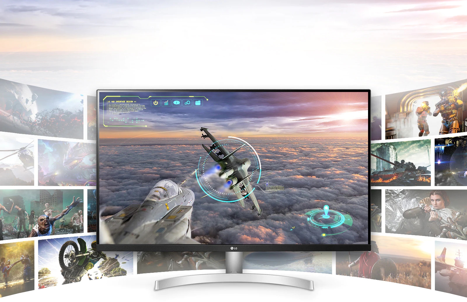 Scena z gry o wyjątkowej klarowności i szczegółowości na ekranie monitora LG UHD 4K