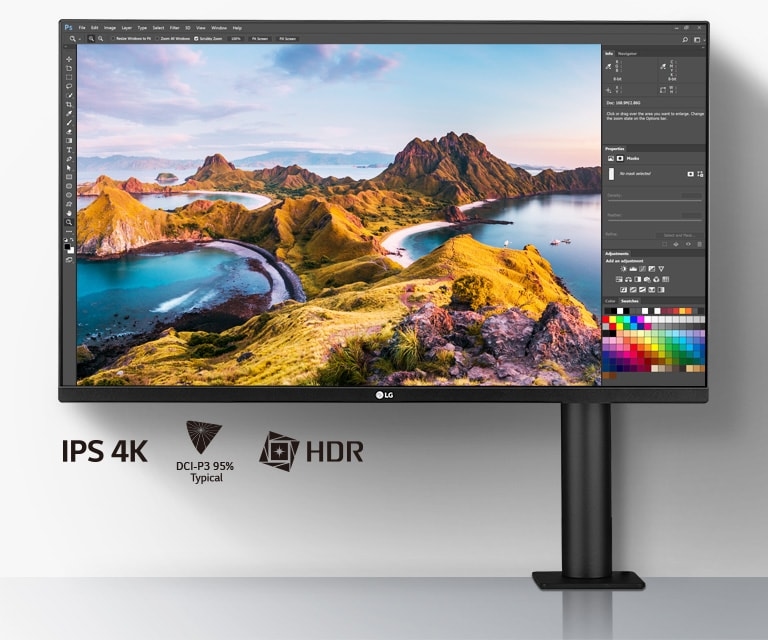 Ekran IPS UHD 4K: Duży i wyraźny obraz dający komfort wizualny, ekran IPS o przekątnej 31,5 cala, DCI-P3  95% (typ.), HDR