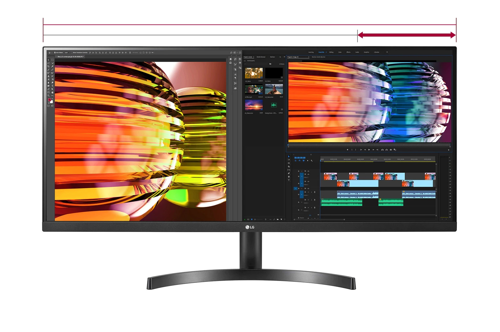 Ekran QHD 21:9 jest 2,4 razy szerszy niż standardowy ekran Full HD 16:9 (1920x1080) i zawiera o 880 px więcej niż ekran QHD 16:9 (2560x1440).