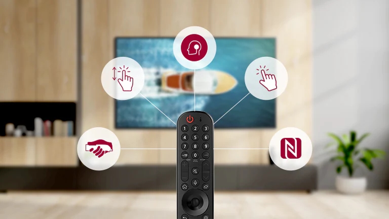 Podstawowe funkcje pilota magic remote ukazane na piktogramie.