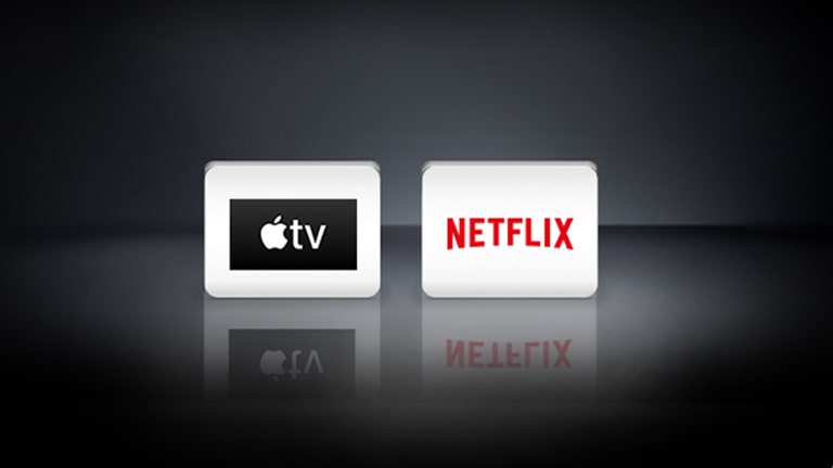 Logo Netflix i Apple ułożone poziomo na czarnym tle.