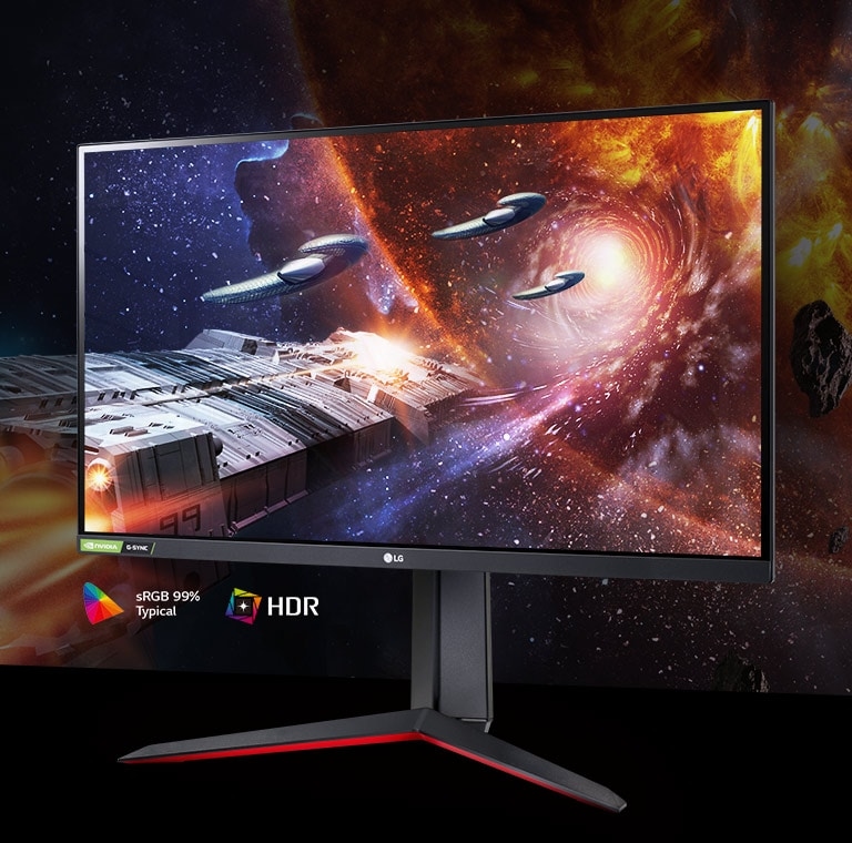 scena z gry w bogatej szacie kolorystycznej i z wysokim kontrastem na monitorze obsługującym hdr10 i pokrywającym 99% palety srgb (typ.)