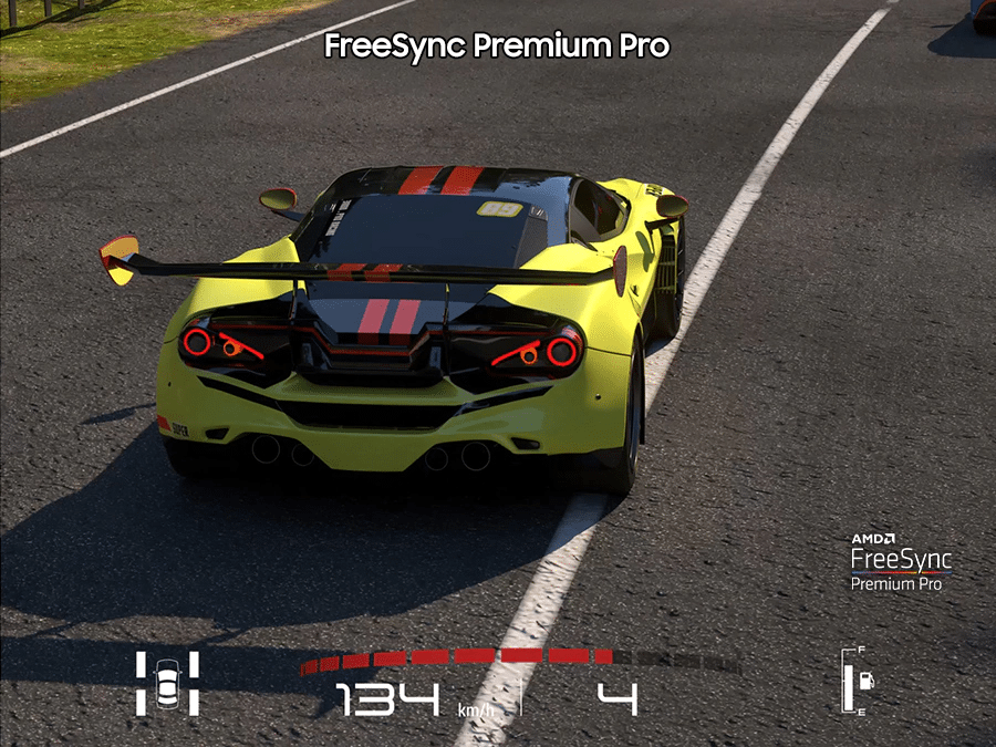 Zalety funkcji FreeSync Premium Pro ukazane na przykładzie szarpania obrazu, gdy jest ona wyłączona. Q80BATXXH