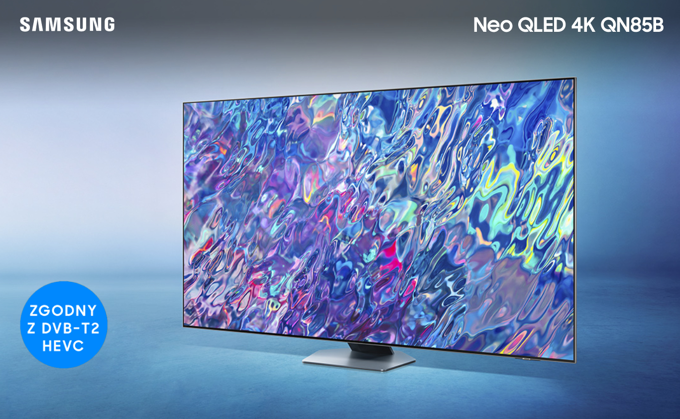 Ekran  QN85B wyświetla szczegółową, rozblendowaną grafikę, która prezentuje trwałość kolorów w technologii Quantum Dot.