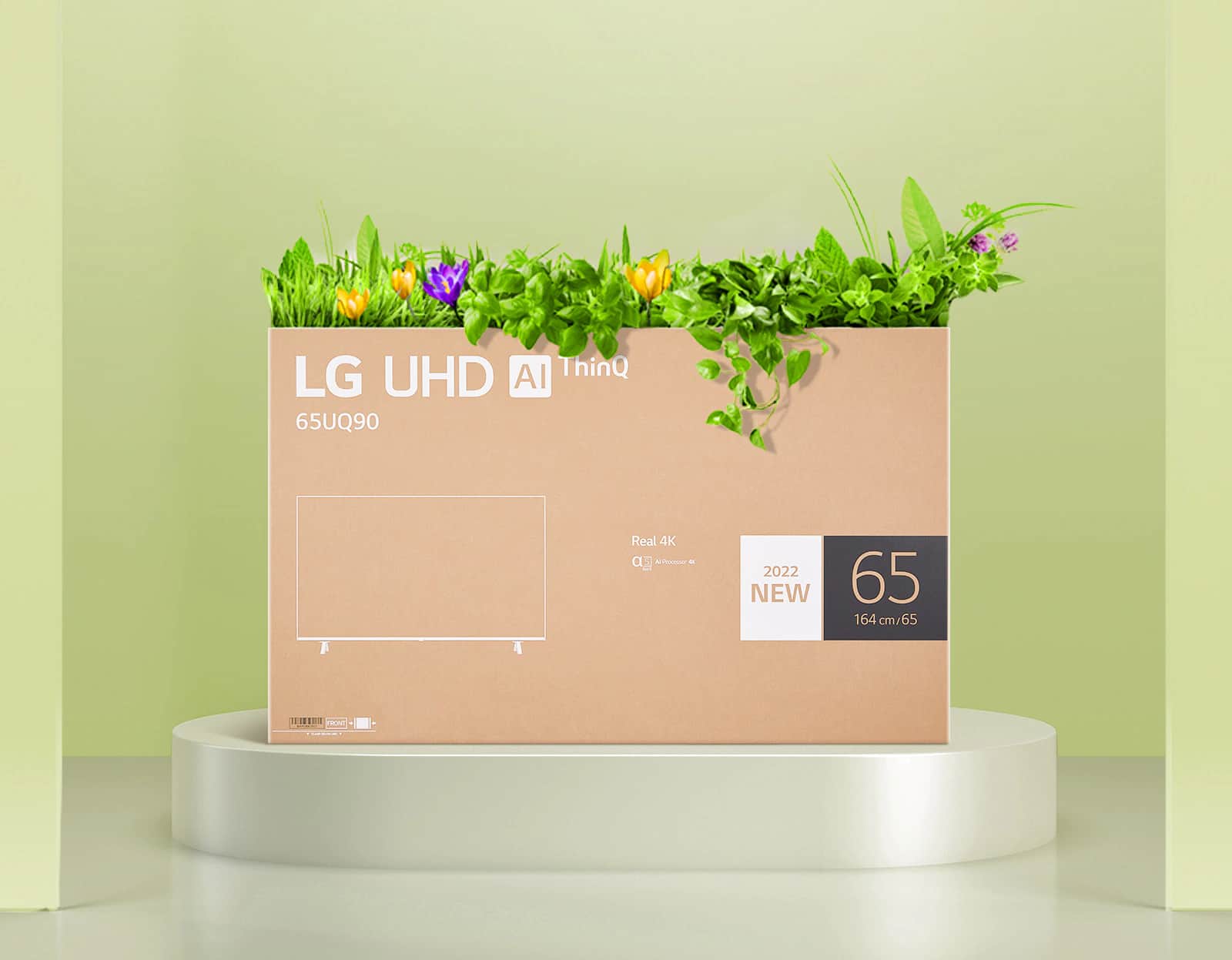 Pudełko na kwiaty wykorzystane do produkcji opakowania monitora LG UHD.