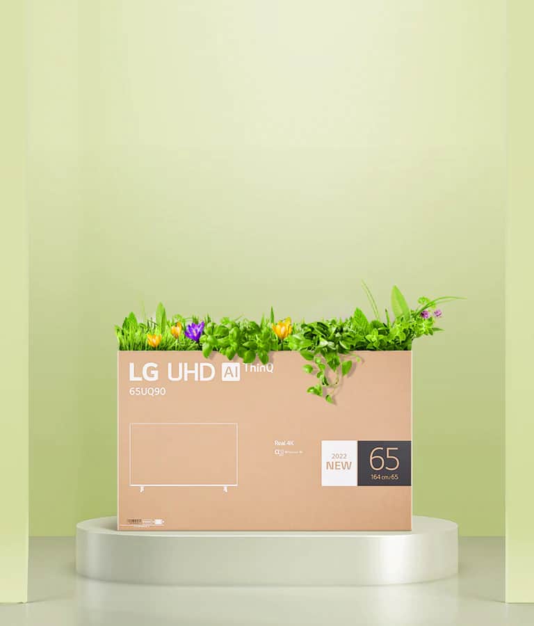 Pudełko na kwiaty wykorzystane do produkcji opakowania monitora LG UHD.