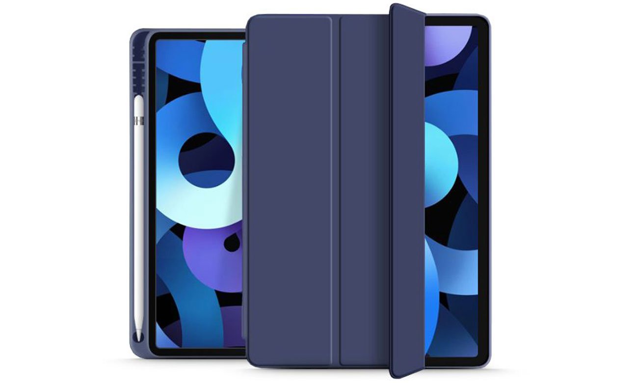 Etui Tech-Protect SmartCase Pen do Apple iPad Air (4. i 5. gen) Granatowe - Widok od przodu, otwarta klapka