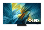 Ekran telewizora w niebiesko-zółtych kolorach z napisem „OLED”.