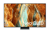 Ekran telewizora, pokazujący mechate formacje w pomarańczowych odcieniach i napis „Neo QLED