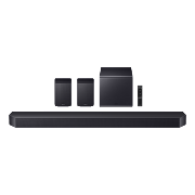 Zestaw głośników Samsung Soundbar Q-seria 11.1.4 z subwooferem i tylnymi głośnikami w zestawie z pilotem  od frontu
