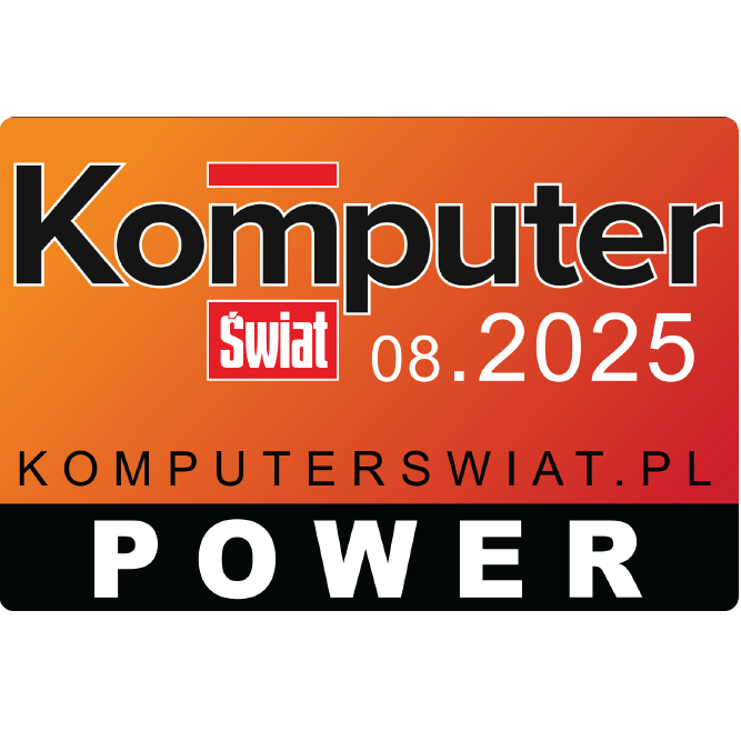Nagroda Komputer Świat sierpień 2025 POWER. Pomarańczowa odznaka z logo.