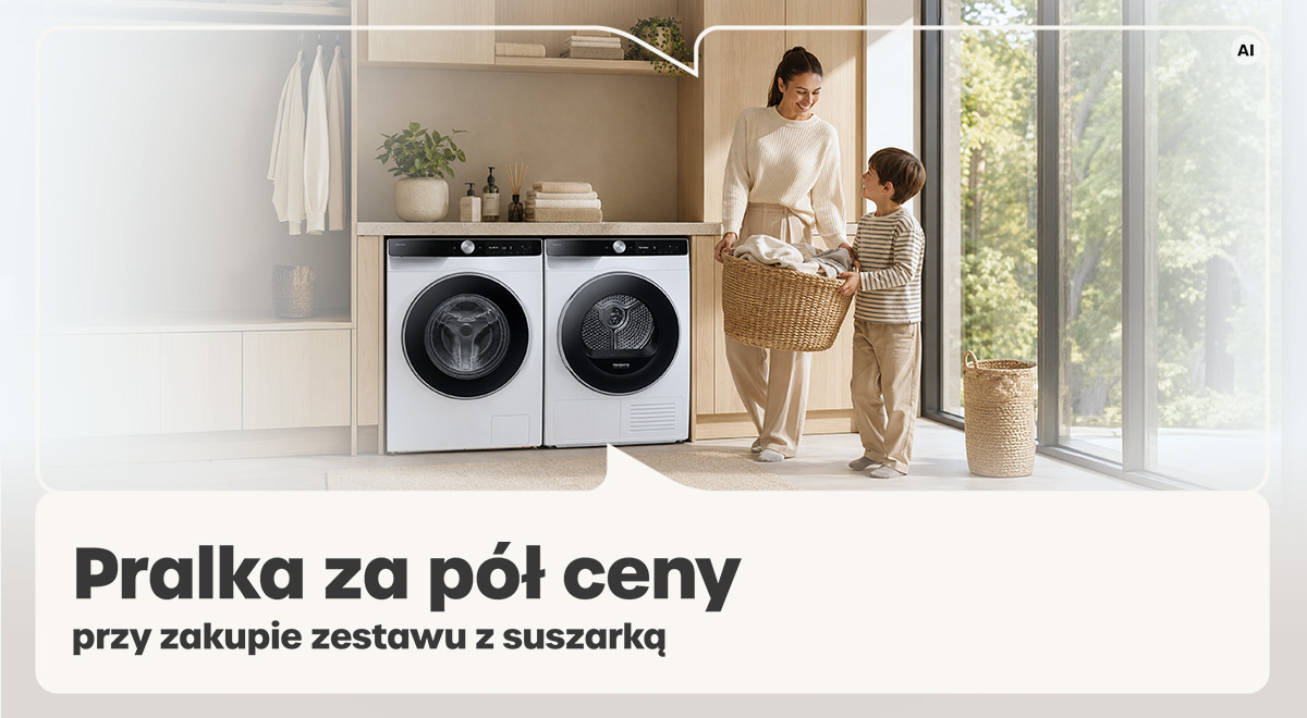 Mama i syn wyjmują pranie z pralki i suszarki - Pralka za pół ceny przy zakupie zestawu z suszarką