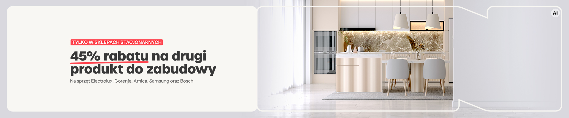 Produkty do zabudowy marek Electrolux, Gorenje, Amica, Samsung oraz Bosch w drewnianej zabudowanej kuchni
