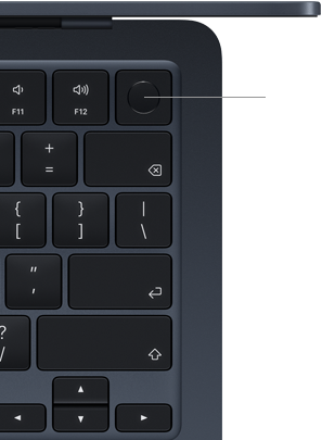 Klawiatura MacBooka Air, prawy górny róg, widać położenie przycisku Touch ID