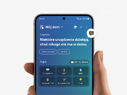 Ekran smartfona widoczny do połowy. Na ekranie wyświetla się menu aplikacji SmartThings.