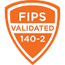 Logo certyfikatu FIPS-140-2 (USA) na czarnym tle.